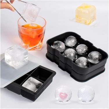Imagem de Bandeja de silicone para cubos de gelo com tampa, molde quadrado de 6 cavidades, bandeja de gelo inferior macia de liberação fácil para uísque, coquetéis e bebidas, preta