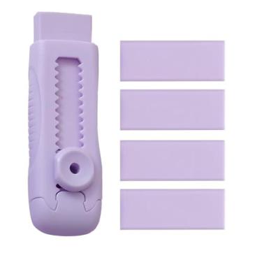 Imagem de Conjunto de borrachas roxas macias 4+1, borracha retrátil deslizante com 4 refis de borracha para remoção precisa de marcas de lápis