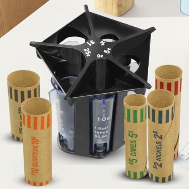 Imagem de Máquina de contador de moedas, tubo classificador de moedas, contador de moedas 5 em 1 com envoltórios de moedas, classificador de moedas e organizador de moedas para banco, escritório doméstico