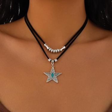 Imagem de Colar gargantilha ocidental em camadas turquesa com pingente de vaca e rodeio para mulheres, conjunto de colares com contas de camada dupla, joias vintage, adjustable, Metal, Sem Pedra Preciosa