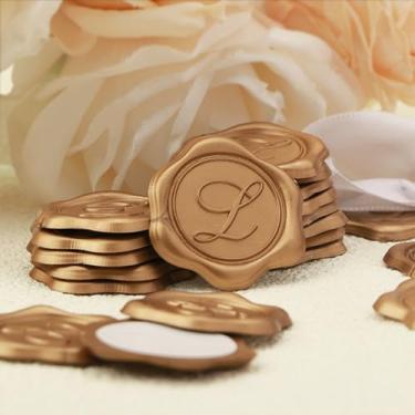 Imagem de 25 peças de adesivos de selo de cera de bronze letra L adesivos autoadesivos de selo de envelope ótimos para convite de casamento, presentes de aniversário, cartões comemorativos, decoração de