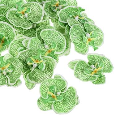 Imagem de 9 cm/3,5" cabeças de orquídeas artificiais, pacote com 20 cabeças de orquídea borboleta falsas de seda Phalaenopsis para decoração de buquê floral de casamento, faça você mesmo, verde