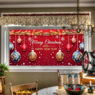 Imagem de HOMETITUTE Capa de janela com aderência estática de bola de Natal, folha de vidro de privacidade, 100 x 48 cm, painel decorativo, aderente, reutilizável, estilo fosco, enfeite de cena de férias para