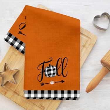 Imagem de Toalha de cozinha xadrez de abóbora, toalha de mão macia absorvente, panos de prato de waffle de abóbora para cozinha banheiro sala de estar, presentes de inauguração de casa para mulheres mãe tia 2