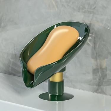 Imagem de 1 Saboneteira em forma de folha, suporte de sabão autodrenante para pia banheiro chuveiro cozinha, fácil de limpar mantém o sabão seco (verde escuro)