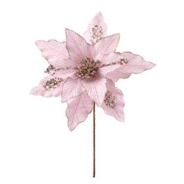 Imagem de vctops 6 peças de flores artificiais de poinsétia de Natal com glitter brilhante para decoração de guirlanda de árvore de Natal, Ano Novo, festa de casamento, férias, decoração DIY, rosa