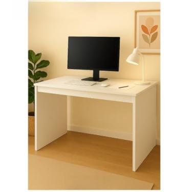 Imagem de Mesinha de Computador Multiuso Lulu 110x45x78cm – Escrivaninha Home Office, Escritório, Estudo e Penteadeira, MDF 15mm, Cores Branco, Preto e Freijó(branca)