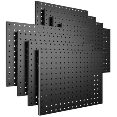 Imagem de Spampur Peg Board, pacote com 8 painéis de metal Pegboard, organizadores de parede brancos e pretos com 50 ganchos para parede, casa, armazenamento de ferramentas de garagem, organização de escritório