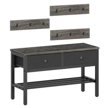 Imagem de YATINEY Conjunto de banco de sapato, corredor 4 em 1, árvore com gavetas, banco de entrada com cabideiro, multifuncional, para porta da frente, corredor, hall de entrada, cinza carvão e preto MT05BC