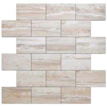 Imagem de DICOFUN 10 folhas de azulejos de parede com aparência de mármore, azulejo de metrô de PVC de 30,5 x 30,5 cm de espessura para cozinha