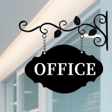 Imagem de Placa de porta de escritório 30,5 cm x 19 cm placa de escritório montada na parede externa dupla face metal pendurado sinais de negócios para corredor, igreja, escola, hotel, fazenda (BLACK-OFFICE)