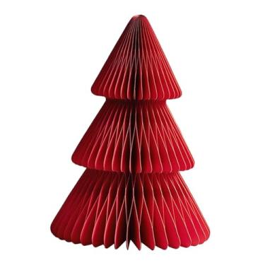 Imagem de oshhni Decoração de árvore de Natal de papel, enfeite de mesa, artesanato colecionável, estátua de árvore de Natal, decoração de mesa de Natal para festa, Vermelho 15 Cm