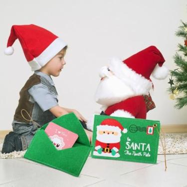 Imagem de Envelopes de Natal de feltro com corda de pendurar, porta-cartões de carta de Papai Noel para enfeites de árvore de Natal, bolsas decorativas vermelhas brancas e verdes, tamanho de 12 x 8 cm para