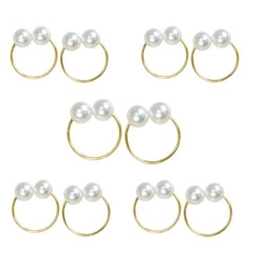 Imagem de Anel Argola Para Guardanapos Decorativos, Kit com 2, 4 ou 10 Peças, Dourado ou Prata, com Pérolas ou Pedra Cristalina, 4 x 3 cm e 4,5 x 4,5 cm (Pérola Dupla (Dourado), 10 Anéis)