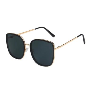 Imagem de JRLLFD Óculos de sol vintage grandes femininos, armação de metal, masculino, óculos de sol para áreas externas, verão, feminino, UV400 (dourado, preto, cinza)