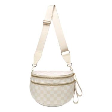 Imagem de FULONEEI Bolsa transversal de nylon quadriculada apaciosa, bolsas de bumbum espaçosas para mulheres, bolsa portátil com design de bolso duplo elegante, bolsa de mão espaçosa, carteira