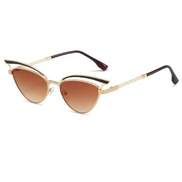 Imagem de HCPIHF Óculos de sol da moda UV400 com armação de metal retrô estilo punk masculino e feminino (dourado-marrom)