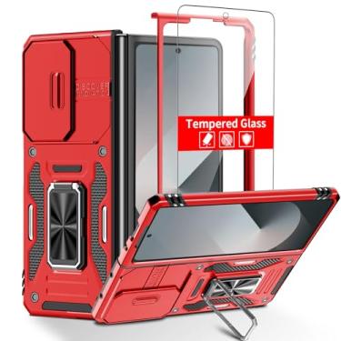 Imagem de FRLMOOES Capa para Samsung Galaxy Z Fold 6 com protetor de tela, capa de câmera deslizante integrada + anel de suporte de 360° para capa Z Fold 6 à prova de choque, antiarranhões, proteção resistente