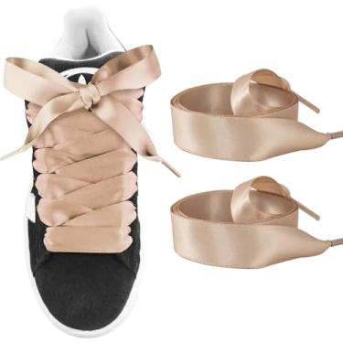 Imagem de UamGlsob Cadarços de fita para tênis Adidas Campus 00s, cadarços planos de cetim de 1,9 cm de largura para mulheres e meninas, Caqui, 63"/160cm