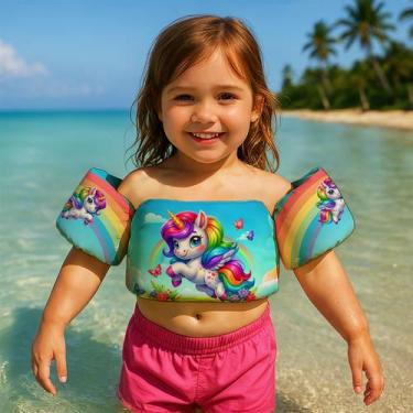 Imagem de Boia de Braço Colete Infantil para Nadar Praia Piscina Estampa Unicórn