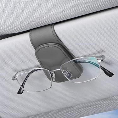 Imagem de Couslcd 2 peças de suportes de óculos de sol para viseira de sol de carro, suporte de óculos de couro, suporte magnético para óculos e clipe de cartão de bilhete, acessórios interiores automotivos