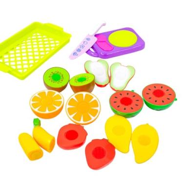 Imagem de CY0123 Kit Brinquedo Educativo de Frutas e Legumes para Cortar, 10 Peças com Cesta, Faca e Balança, Plástico, para Crianças Acima de 3 Anos