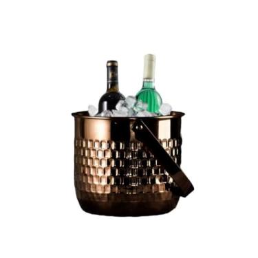 Imagem de Balde de gelo de aço inoxidável bicamada preservação do calor isolamento frio bonito KTV champanhe vinho tinto cerveja gelo bloco de gelo balde comercial (ouro rosa)