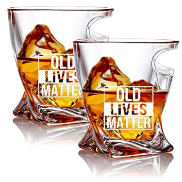 Imagem de Copo de uísque Old Lives Matter – Pacote com 2 – Copo Scotch de 325 ml – Presente divertido de aniversário ou aposentadoria para idosos – Copos de uísque à moda antiga – Copo clássico de pedras baixas – Presente para papai