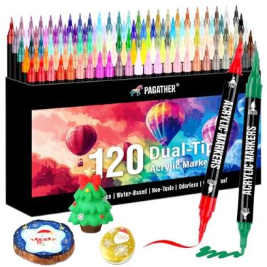 Imagem de Marcadores de tinta acrílica de 120 cores, ponta dupla com ponta fina e canetas de pincel para pedra, madeira, caligrafia, tela, cerâmica, metal, vidro, pintura rupestre, artesanato faça você mesmo