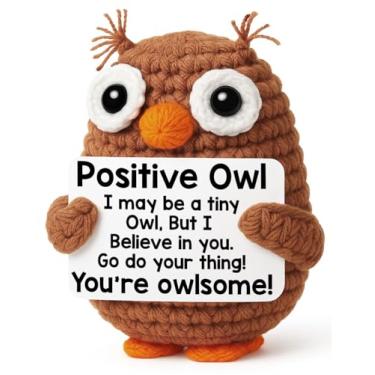 Imagem de Presente positivo de Natal com coruja de crochê para mulheres, amigas, colegas de trabalho, cesta de Natal, meias de Natal, presente de troca de elefante, feito à mão, suporte emocional, inspirador