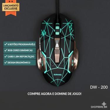 Imagem de Mouse Gamer Rgb 6 Botão Lateral Com Fio 1.8M USB Dw200 - Durawell