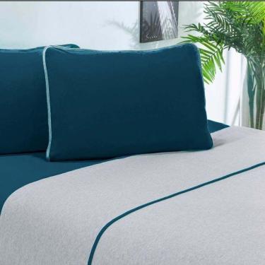 Imagem de Jogo De Cama Malha Lençol 100% Algodão Urbano 4 Peças Casal - Azul Petroleo-mescla.