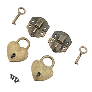 Imagem de SALALIS Conjunto de Cadeados de Caixa de Madeira Com Ferrolho, Liga de Zinco Rústica, Trava Antiga e Cadeados Em Formato de Coração para Artesanato e Reparos (Bronze)