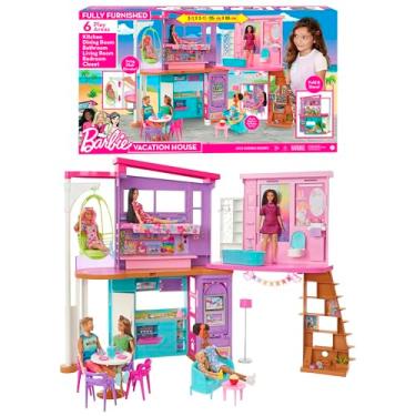 Imagem de Barbie, Casa de Bonecas Malibu com 2 andares, 6 Áreas para Brincar e Mais de 30 peças