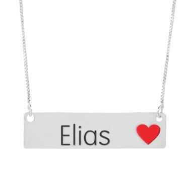 Imagem de Colar Nome Personalizado Coração Resinado Elias Banhado Prata 1000-999001679