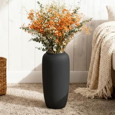 Imagem de Vaso de cerâmica para casa de fazenda de 15,7 polegadas, vaso de cerâmica rústico alto texturizado, acento neutro em creme para sala de estar, corredor e hall de entrada, perfeito para grama dos