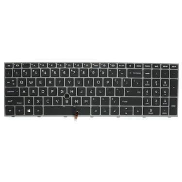 Imagem de LeFix Teclado de estação de trabalho móvel, inglês dos EUA, teclado retroiluminado compatível com HP Zbook Fury 17 G7 G8, com moldura cinza ponteiro