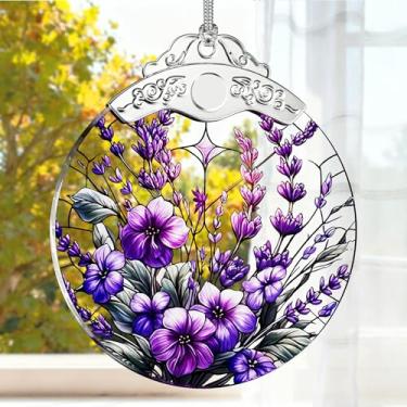 Imagem de SUNQEBO Enfeite de Natal de cristal colorido vibrante, enfeite de Natal 2025, enfeite de pendurar roxo Bauhinia e violetas, decoração de árvore de Natal, presente de Natal e ideia de presente de