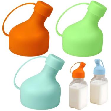 Imagem de 3 tampas de silicone para garrafas de leite – tampas de substituição para 30 mm/42 mm de diâmetro, à prova de vazamento, reutilizáveis, para garrafas de vidro Stanpac para Libbey (verde laranja menta)