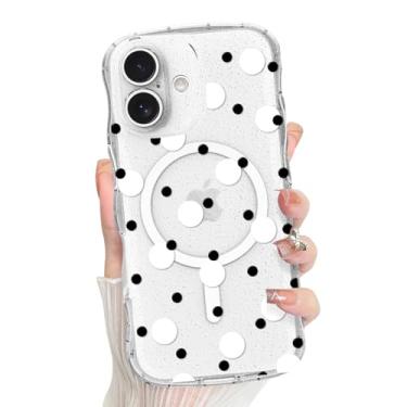 Imagem de Jefonha Capa magnética para iPhone 16 transparente e fofa de bolinhas para mulheres e meninas, compatível com Magsafe, capa à prova de choque com moldura ondulada encaracolada antiderrapante para 16