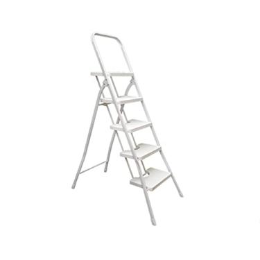 Imagem de Escadas dobráveis escadas de 5 degraus Banqueta dobrável com aderência de segurança e pedal não escorregadio, escadas de ferro de metal para escadas resistentes em casa com capacidade de 150 kg (Cor