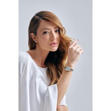 Imagem de Relógio Feminino Celeste Bicolor Mini Prata e Dourado com Bisel Canelado4-Feminino