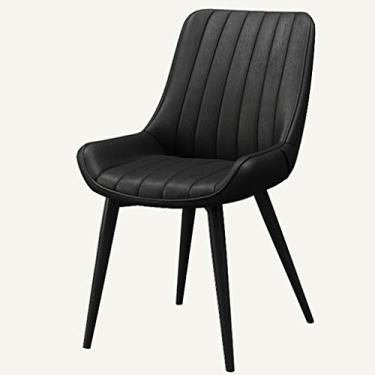 Imagem de Cadeira de jantar, cozinha, sala de jantar, móveis, cadeiras de jantar, cadeiras de jantar, cadeira lateral de couro à prova d'água, com pernas de metal preto, sala de estar, quarto, cadeira de