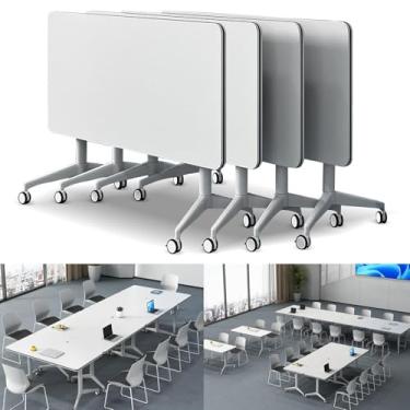 Imagem de ZDJZMGZ Mesa de conferência dobrável moderna grande mesa de reunião móvel redonda para sala de conferência com rodas silenciosas mesa de seminário para sala de aula de treinamento de escritório (4
