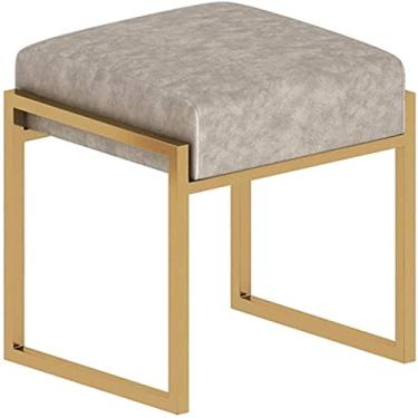 Imagem de ZJYWMM Banqueta estofada para pés, banco de sofá de couro banhado a ouro aço inoxidável banco de sapato banco de vaidade boa resiliência armazenamento apoio para os pés