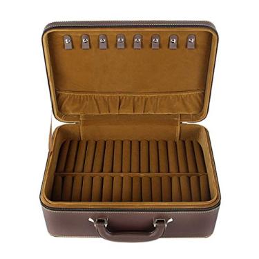 Imagem de Caixa de joias de couro, pulseira, caixa de joias com 30 compartimentos e alça de transporte, caixa organizadora de joias portátil para anel de jade jade organizador de joias (caixa de joias G) (caixa