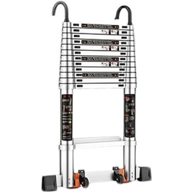 Imagem de OKUOKA Escadas de extensão telescópica Home Loft Office com ganchos e rodas, escada telescópica de alumínio portátil multiuso, 1,8 m-5,3 m, carga 150 kg (tamanho: 3,9 m/12,8 pés)