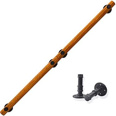 Imagem de Grade de escada de madeira maciça redonda antiderrapante de madeira maciça, suporte de corrimão de parede (1 pés-6 m) (tamanho: 5,2 m)