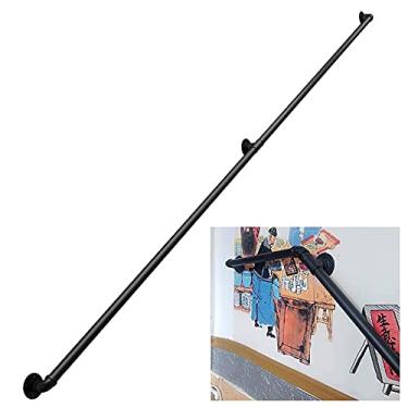 Imagem de Corrimão de escada - kit completo, corrimão de tubo preto industrial de escada com suporte de montagem na parede, casa contra a parede, grades internas e externas para idosos (tamanho: 3,4 m)
