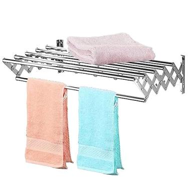 Imagem de Toalheiro de roupas Airer dobrável retrátil montado na parede rack de secagem de roupas dobrável aço inoxidável banheiro linha de lavagem secador de roupas, 70 cm